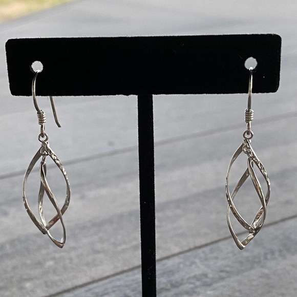 925 MA Thailand Sterling Silver Earrings Dangles Drops Art Deco Textured VTG - Picture 7 of 12